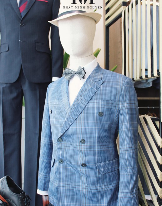 Double Breast Blue Checked Jacket